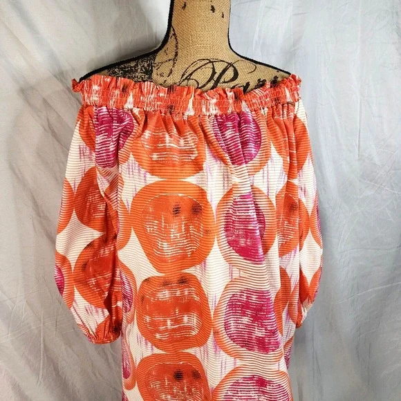 ASHLEY STEWART Size 22/24 Off Shoulder Raglan Sleeve Colorful‎ Cotton Blend Top - Picture 3 of 15